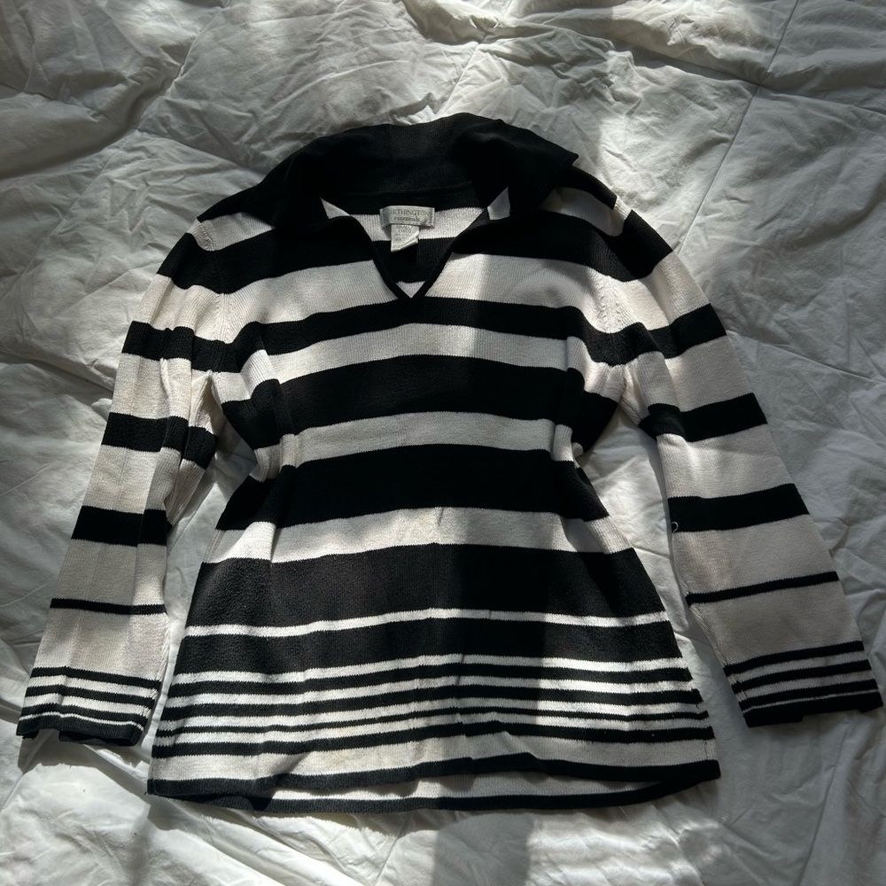 Worthington Black and White Striped Top